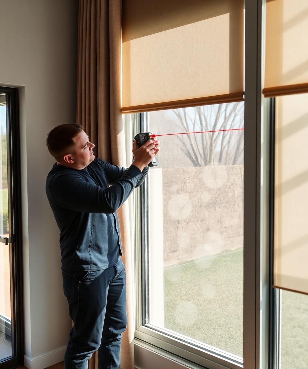 Designer measuring a window in a luxury home