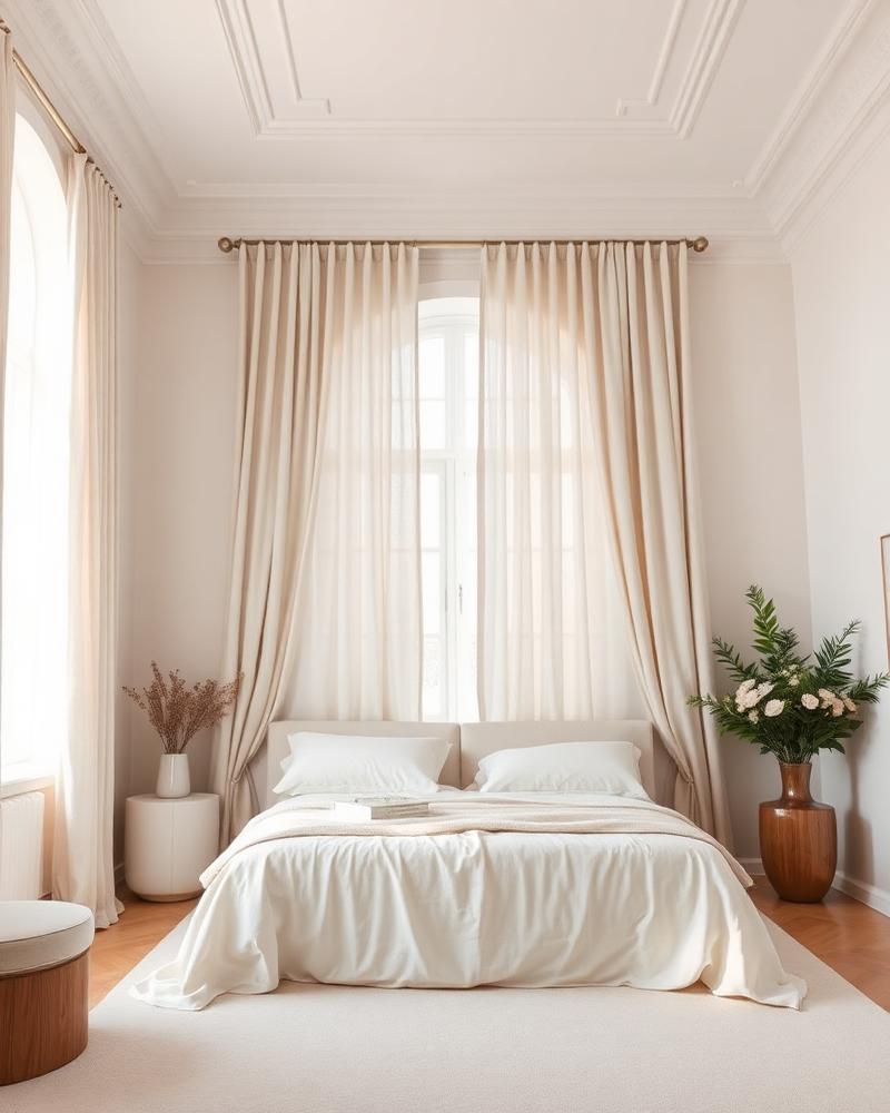 Elegant linen drapery in a serene bedroom